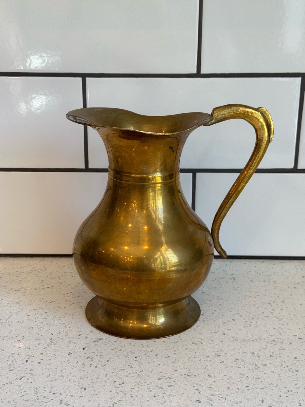 Vintage Brass Pitcher Made in India 8” Farmhouse MCM Primitive Decor